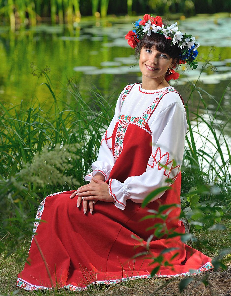 Beautiful girl Girls in Slavic costumes in Cuiaba